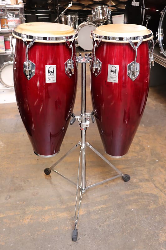 美品　TOCA  LATIN  INSTRUMENTS  KAMAN   コンガ Used TOCA KAMAN RED CONGAS WITH STAND World Percussion World