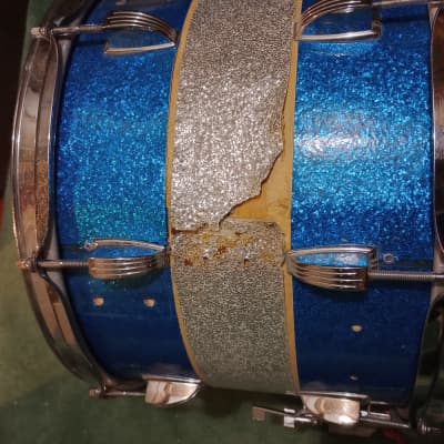 Ludwig 14"(Diameter)x10"(depth) Marching Snare Drum 1970's - Blue and Silver Sparkle image 5