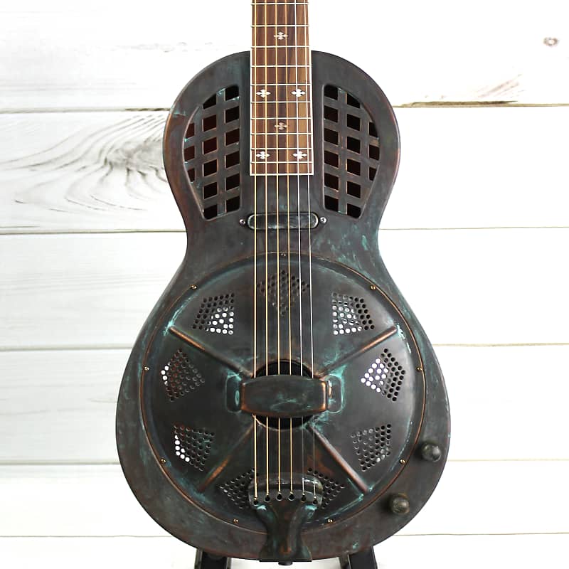 Royall Resonators Parlorizer Distressed Relic Copper Finish Brass Body Resonator Guitar with Pickup image 1