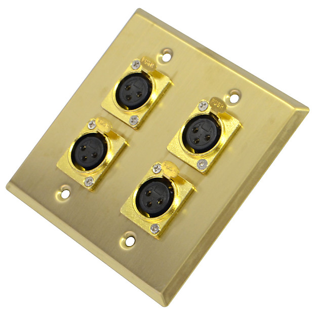 Seismic Audio SA-PLATE19 2-Gang Stainless Steel Wall Plate w/ 4 XLR Male Connectors image 1
