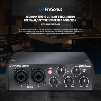 PreSonus AudioBox 96 Studio Complete with Studio One Artist and Studio Magic Recording (25th Anniversary Black) Mac and Windows Compatible with Microphone, Studio Monitors, Headphones and More in Bundle for Engineers, Musicians image 3
