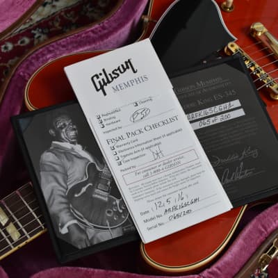 2016 Gibson Memphis Freddie King 1960 ES-345 No.65 of 200 Sixties Cherry VOS w/OHSC, COA & Paperwork image 23