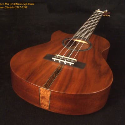 Bruce Wei Solid Acacia, Mahogany Left-handed ArchBack Tenor Ukulele, MOP Inlay UJ17-2599 image 2