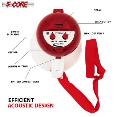 5Core Megaphone Handheld Bullhorn Loud Speaker Cheer Bull Horn with Mic Siren  Sling Strap Portable Voice Recorder HW 1 8PK