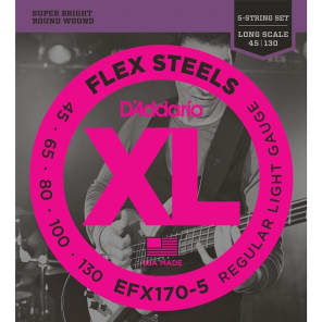 D'Addario EFX170-5 FlexSteels 5-String Bass Guitar Strings, Light Gauge