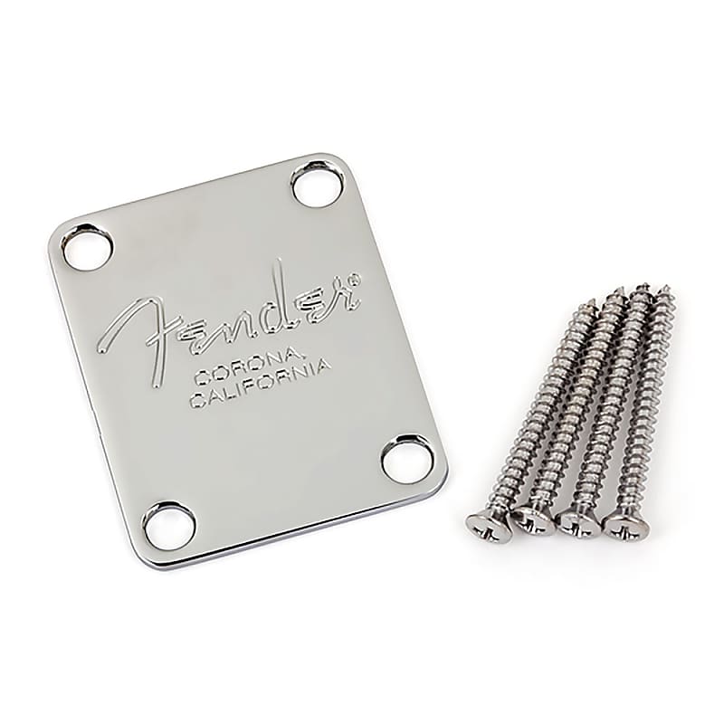 Fender American Series Text Logo Neck Mounting Plate with Screws (Chrome) image 1