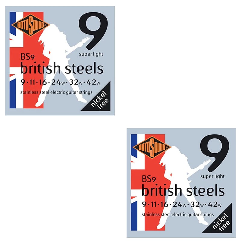 RotoSound Guitar Strings 2-Pack British Steels Stainless Steel Super Light 9-42 image 1