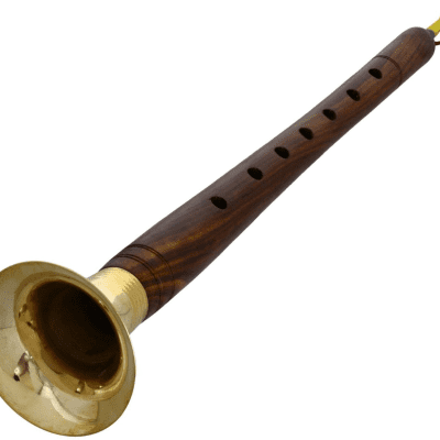 Indian SHEHNAI Festival Oboe. Large 18-inch Beauty in Rosewood with Brass bell.  Set of  3 reeds image 1