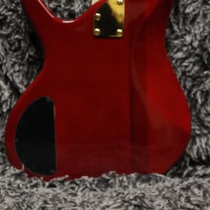 Defrancesco 4 string bass, red & black stripes, bird inlays, Jazz pickups + hard shell case image 10