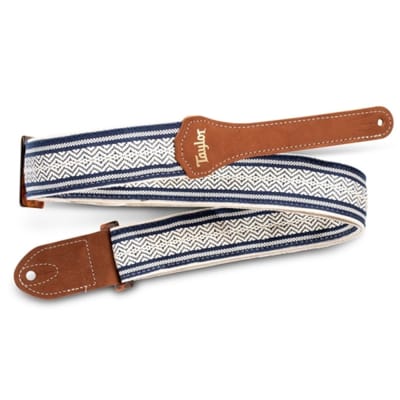Taylor Academy Jacquard Leather Guitar Strap - WHITE/BLUE, #4016-20