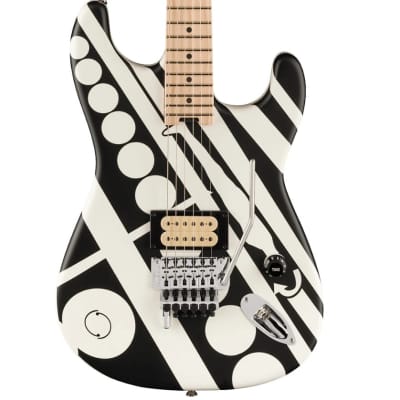 PRE-ORDER EVH Striped Series Circles, Maple Fingerboard - White and Black with Gig Bag for sale
