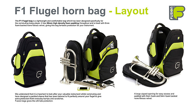 FUSION F1 Flugelhorn Lime - Gig Bag Backpack Inner Sleeve Rugged Comfortable