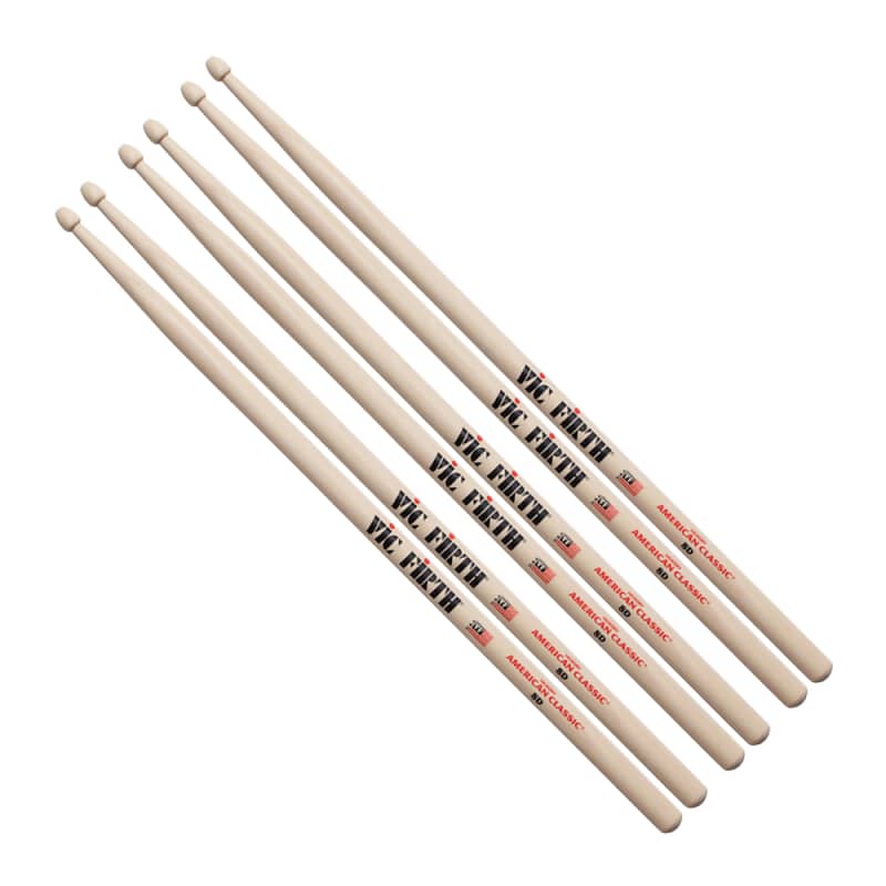 3 Pairs Vic Firth 8D Wood Tip American Classic Hickory Drumsticks image 1