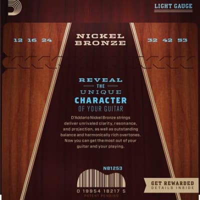 D'Addario NB1253 Nickel Bronze Acoustic Guitar Set Light image 3