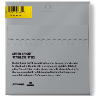 Dunlop Super Bright Stainless Steel 4-String Bass Strings, Light (40-100) image 4