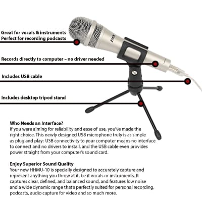 LyxPro HHMU-10 Cardioid Dynamic USB Microphone for Home Recording, Voice Over & Podcasting, Includes Desktop Tripod Stand & USB Cable image 6