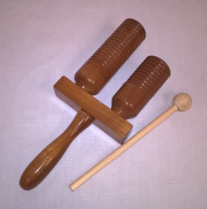 Wooden Double Agogo  Guiro with Mallet image 1