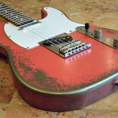 American Fender Telecaster Heavy Relic  Fiesta Red on Jade Green Metallic Custom Shop Pickups image 4
