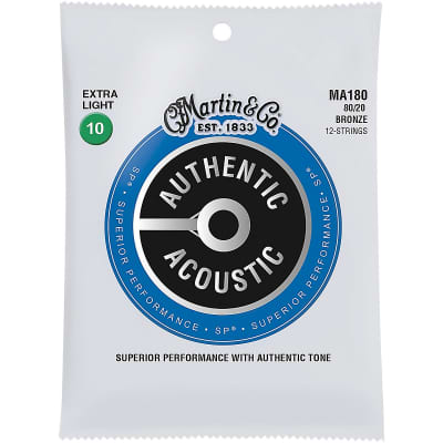 Martin Authentic Acoustic 80/20 Bronze Extra Light 12 String 10-47 Guitar Strings MA180 image 1