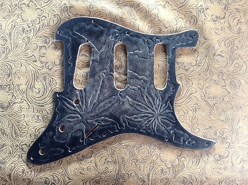 Custom Tooled Leather Cannabis 420 Marijuana Leaf Pickguard | Reverb