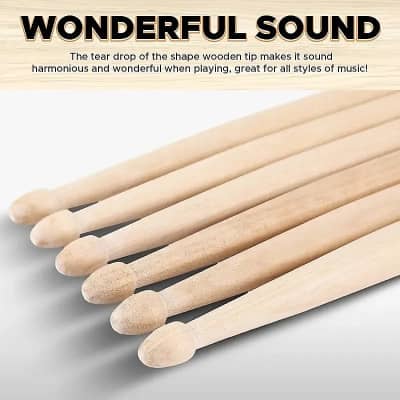 Drum Sticks 5A Classic America Maple Wood Tear Drop Tip Drumsticks Anti-Slip And Durable For Adults Kids And Beginners-15 Pairs image 2