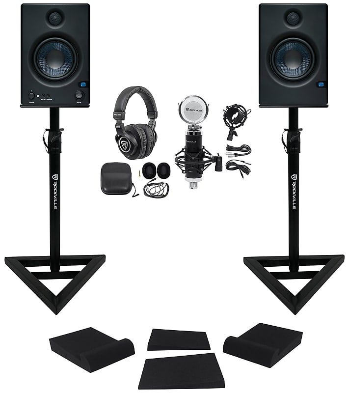 Studio Recording Kit-Presonus Eris E5 BT 5 Monitors+Stands+Pads+Mic+Headphones