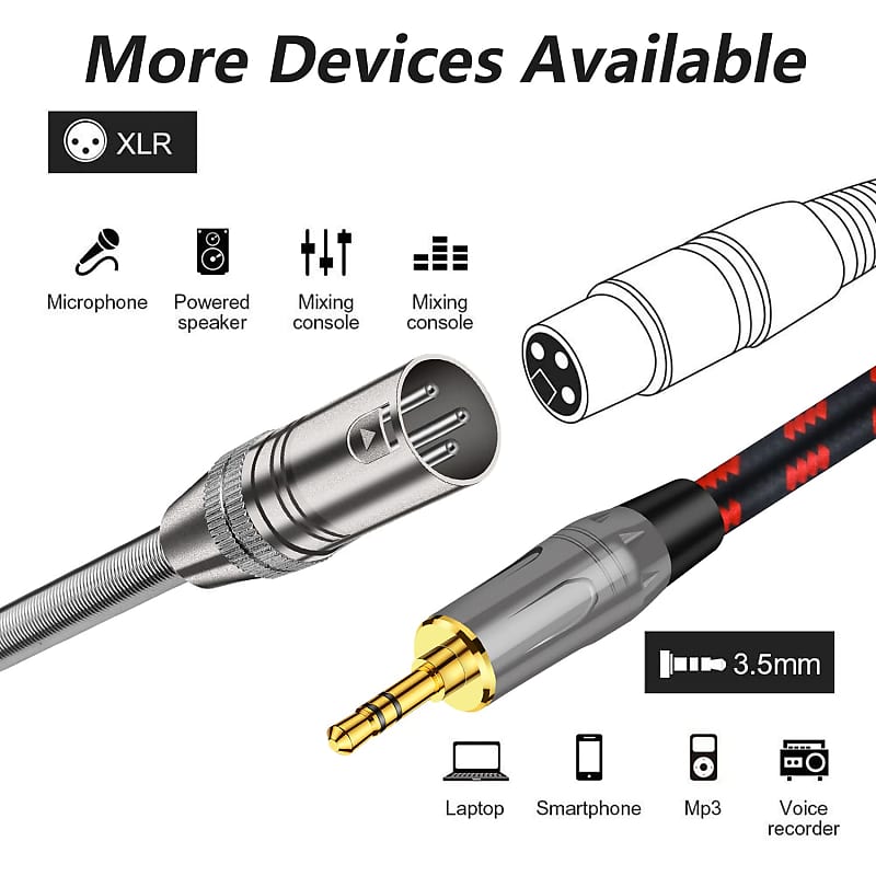 JOMLEY 3.5mm to XLR Cable, XLR to 3.5mm Unbalanced Aux Micphone Cbale, 1/8  inch Mini Jack Stereo to XLR Male Cord Adapter for Cell Phone, Laptop