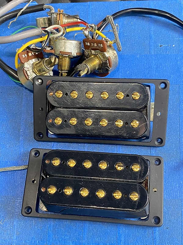 1984 Gibson Dirty Fingers Pickup Set w/ Wiring Black Bobbins Reverb