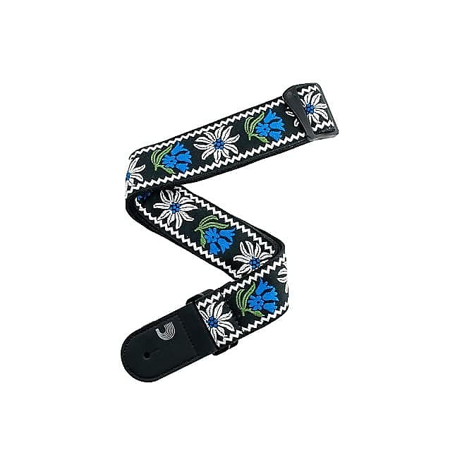 D'Addario Peace Love Guitar Strap - Black Blue Green Floral image 1