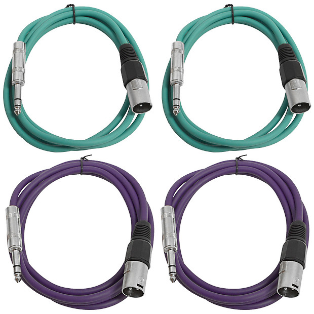 Seismic Audio SATRXL-M6-2GREEN2PURPLE 1/4" TRS Male to XLR Male Patch Cables - 6' (4-Pack) image 1