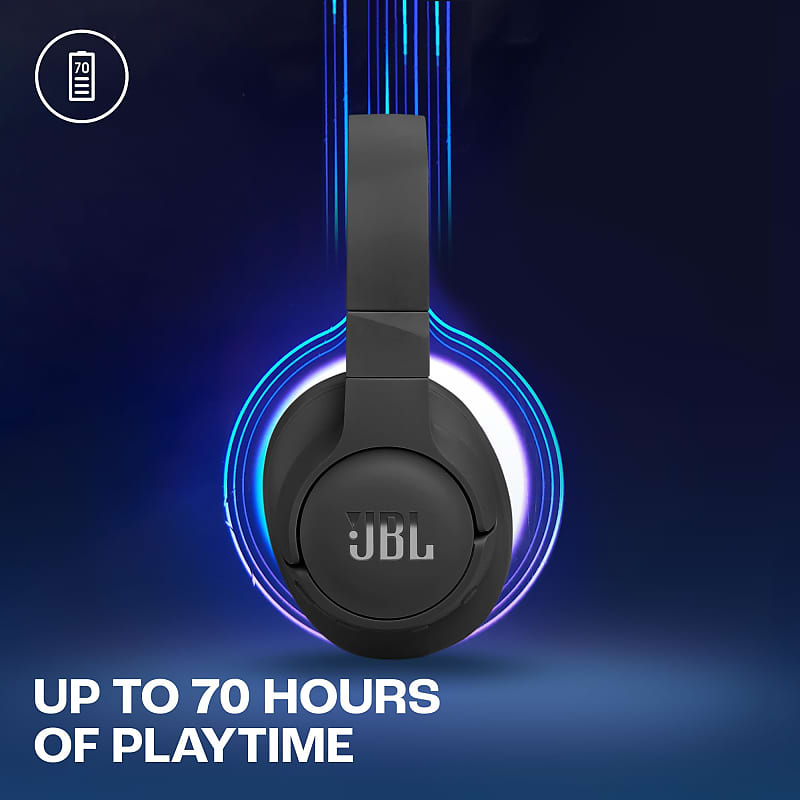 JBL Tune 770NC Wireless Noise | with Black in Adaptive Bluetooth Life, Headphones, hours Reverb and Battery 70 Cancelling, Over-Ear
