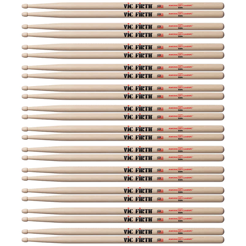 12 Pairs Vic Firth 55A Wood Tip American Classic Hickory Drumsticks Brick image 1