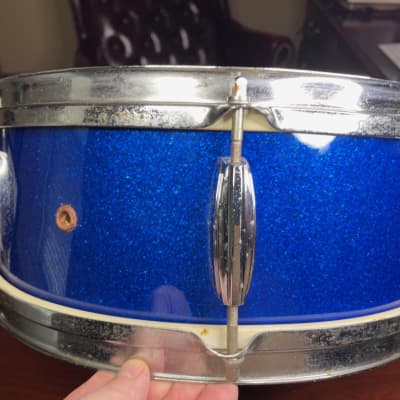 Unbranded  MIJ Unbranded 5.5" x 14" Snare Drum 1960's Blue Sparkle Wrap 60's Blue Sparkle image 4