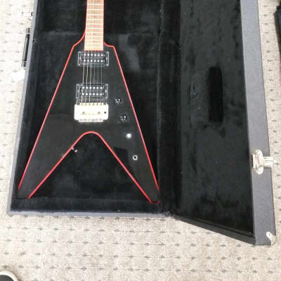 Fernandes Flying V 6 String Electric Black Guitar with Red Trim and Hard Case image 1