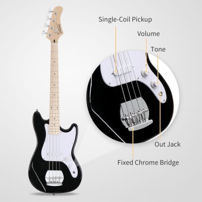 Glarry 4 String 30in Short Scale Thin Body GB Electric Bass Guitar with Bag Strap Connector Wrench Tool 2020s - Black image 13