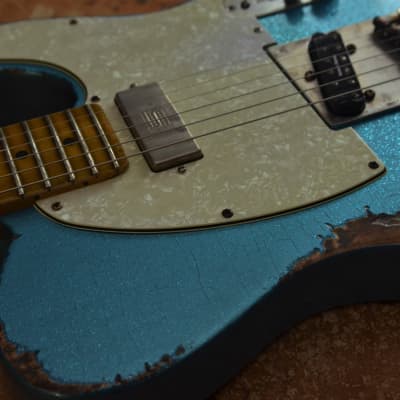 American Fender Telecaster Heavy Relic Blue Sparkle Hums-Aged Blonde Tolex image 9