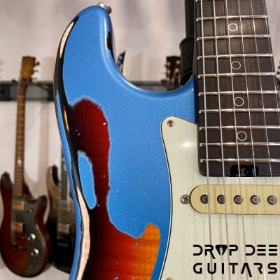 Schecter USA Custom Shop Nick Johnston Traditional Electric Guitar w/ Case-Lake Placid Blue over 3-Tone Sunburst (Heavy Relic) image 10