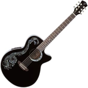 Luna Fauna Dragon Folk Acoustic-Electric Guitar Black
