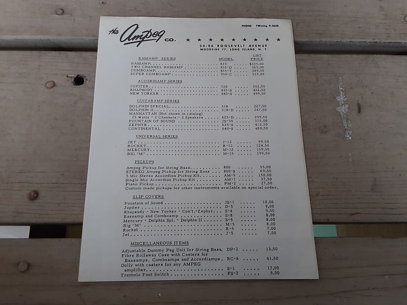 Vintage Late 1950's Ampeg Price List! Super Rare, Original Case Candy, Paperwork! image 1