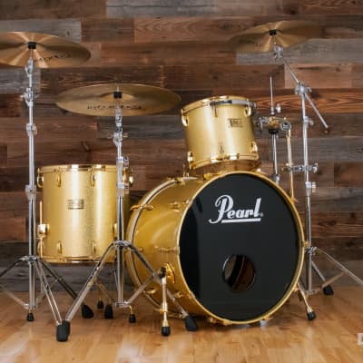 PEARL CLASSIC MAPLE 4 PIECE DRUM KIT CUSTOM MADE FOR STEVE WHITE, GOLD SPARKLE, GOLD FITTINGS image 1