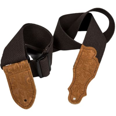 Franklin Strap Cotton Guitar Strap w/ Embossed Suede End Tab - Chocolate/Caramel for sale