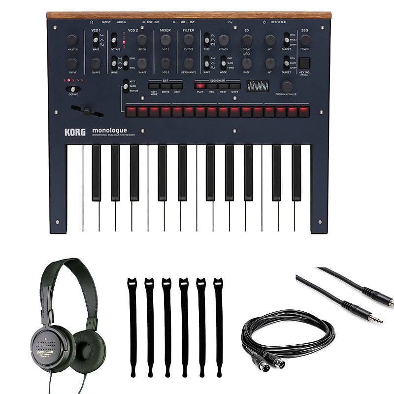 Korg Monologue 25-Key Monophonic Analog Synthesizer Blue + Headphones + Cables image 1