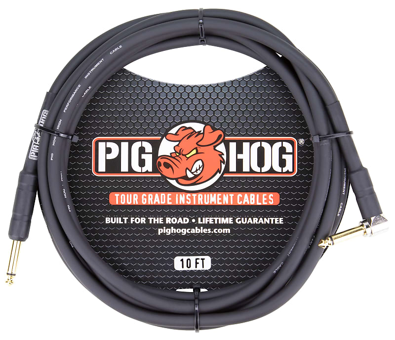 Pig Hog PH10R Tour-Grade 1/4" Straight to Right Angle Instrument Cable - 10' - Black image 1