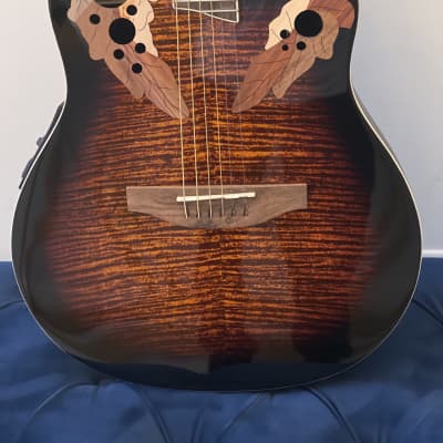 Flamed Round Back Electric Acoustic Guitar  Sunburst image 1