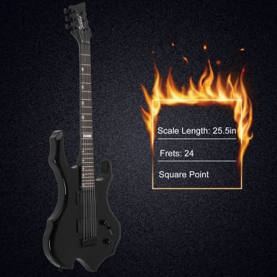 Glarry Flame Shaped H-H Pickup Electric Guitar Kit with 20W Electric Guitar AMP Bag Strap Picks Shake Cable Wrench Tool 2020s - Black image 10