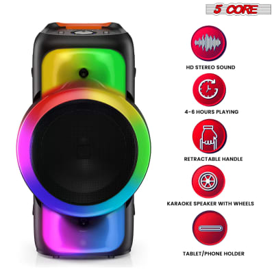 5 Core 12 " Inch Karaoke Machine Bluetooth Portable Trolley Speaker PA System with Remote Control 2 Wireless Microphones Subwoofer Singing Machine for Christmas Party Wedding PLB 12X1 2MIC image 3