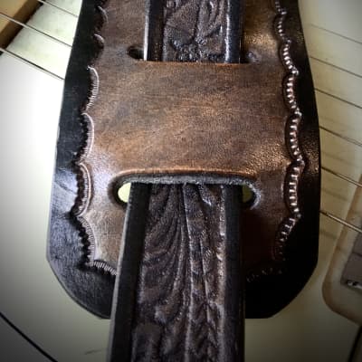 Vintage Style 2-Tone Gray/Black Leather Guitar Strap Western Style image 7