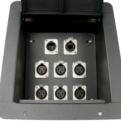 Elite Core FB8-6XF1XM1E Recessed Floor Box loaded with 6 XLR Female, 1 XLR Male, and 1 Tactical Ethernet image 13