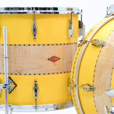 Craviotto 13/16/22/5.5x14 solid maple drum set. Private Reserve Pre-order.  Yellow/curly/Yellow image 2