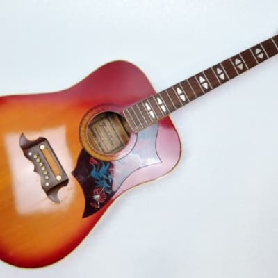 Terada FW505 Dreadnought Acoustic Guitar Vintage 1970s Cherry Sunburst Hummingbird Copy w/case image 22